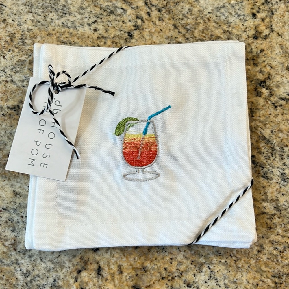 House of Pom Embroidered Linen Coasters!!